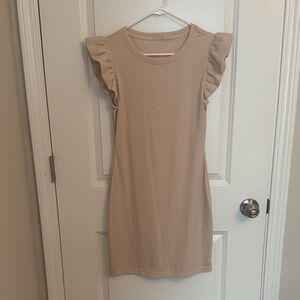 Forever 21 Tan Midi Dress with Ruffle Sleeves